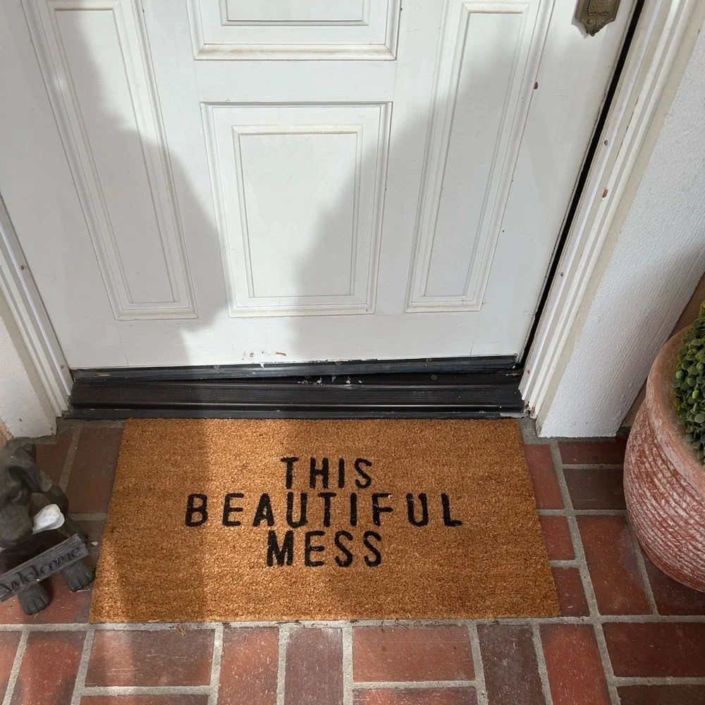 Brown and Black Coir Door Mat with Bold Text